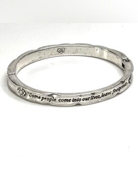 Brighton Silver Plated Footprints Hinged Bracelet Magnetic Clasp 7” Bangle
